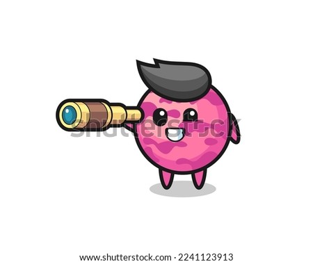 cute ice cream scoop character is holding an old telescope , cute style design for t shirt, sticker, logo element