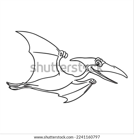 Cute Pterodactyl With coloring book pages picture,Pterodactyl line art,Pterodactyl outline drawing vector illustration,Pterodactyl vector line art,Pterodactyl line drawing