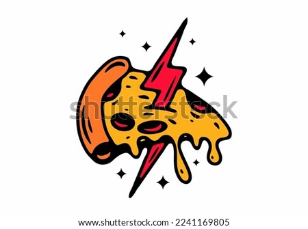 Illustration design of a pizza and thunder tattoo