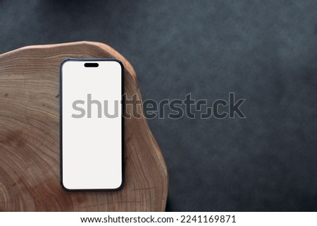 smartphone on wooden background with space for text. copy spaсe. Iphone 14 pro max