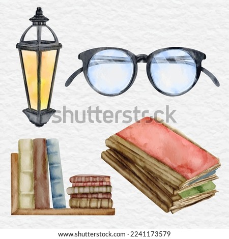 watercolor library and book clip art set