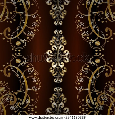 Vector vintage baroque floral seamless pattern in gold. Ornate decoration. Golden pattern on a brown, yellow and black colors with golden elements. Luxury, royal and Victorian concept.