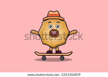 cute cartoon Cookies standing on skateboard with cartoon vector illustration style