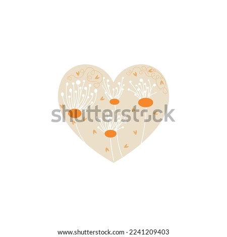 Beautiful heart shape with floral decor on white background