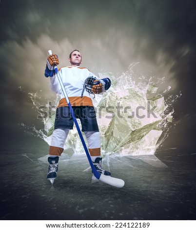 Hockey player portrait on abstract ice background