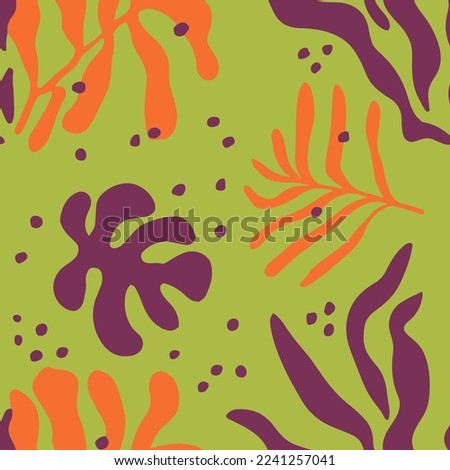 Blue Continuous Nature Beautiful Plant Element Vector. Orange Repeated Color Isolated Blossom Artwork Background. Pink Repetitive Abstract Flora Leaves Texture.