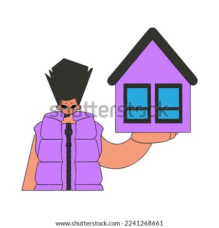 Male real estate agent holding a house. House ownership.