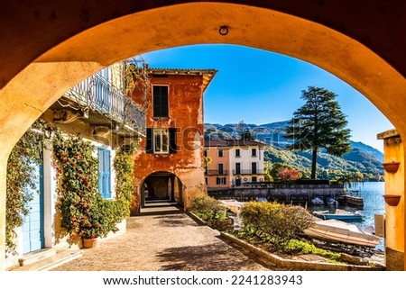 old town and port of Mandello del Lario in italy - Lago di Como Royalty-Free Stock Photo #2241283943