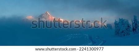 Panoramic landscape at winter mountains