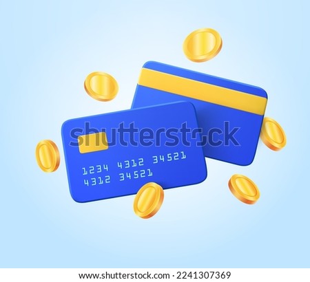 Online payments credit or debit card concept. Money transfer. Financial transactions and coins floating, cashback in banking. 3d by vector illustration. Royalty-Free Stock Photo #2241307369