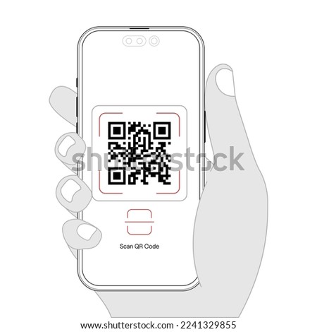 QR code scanning with a smartphone app. Concept of vector illustration.