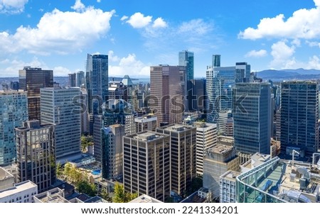 Scenic Vancouver financial district skyline in the city downtown near Robson square. Royalty-Free Stock Photo #2241334201