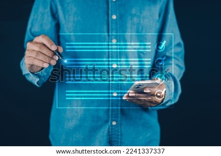 Businessman signs on electronic Paperless document on a digital document