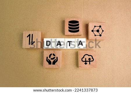 alphabet letter with data word and data icon. the concept of data or storage