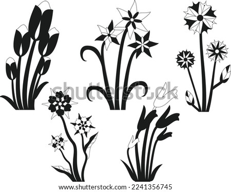 Bundle of Floral leaves and Flower isolated vector isolated Silhouettes.
