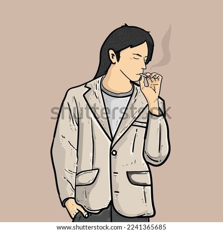 Student with suit smoking cigarrete brown Background vector modern illustration