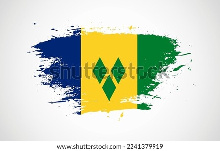 Grunge brush stroke with the national flag of Saint Vincent and the Grenadines on a white isolated background