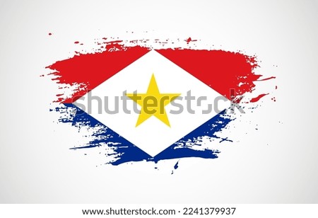 Grunge brush stroke with the national flag of Saba on a white isolated background