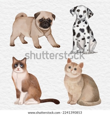 watercolor dog and cat clip art illustration