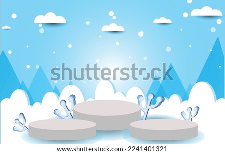 Winter landscape with snowy background, product banner paper art  style.