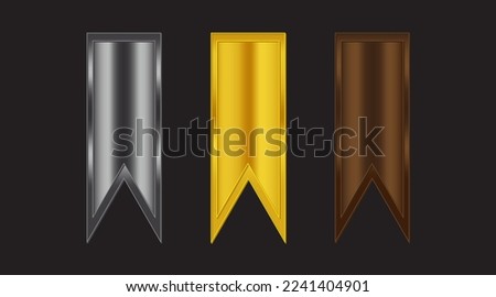 Set of Gold, Silver and Bronze Ribbons. Decoration Elements of Awards, Championships, Certificates and Member Symbols. Vector Illustration
