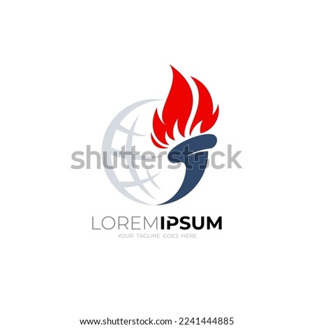 Fire torch logo and earth symbol, sport icon