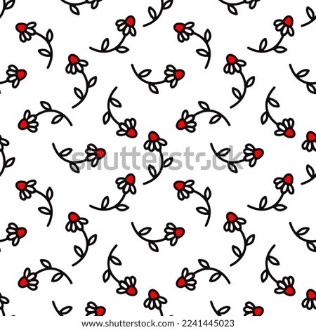 Simple seamless linear pattern with chamomile flowers on a white background illustration