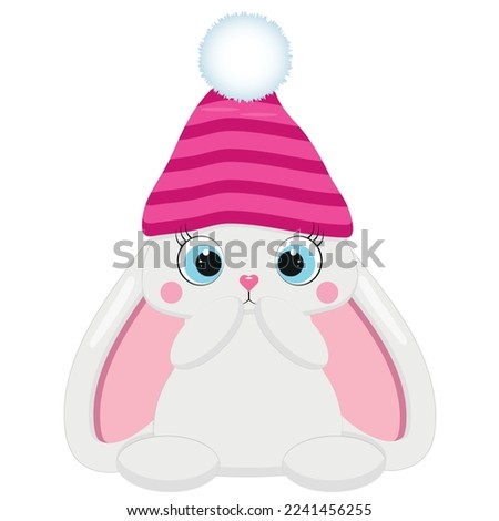  Cute bunny with big ears on a white background