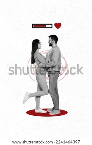 Creative abstract collage template graphics image of smiling happy couple loading 14 february isolated drawing background