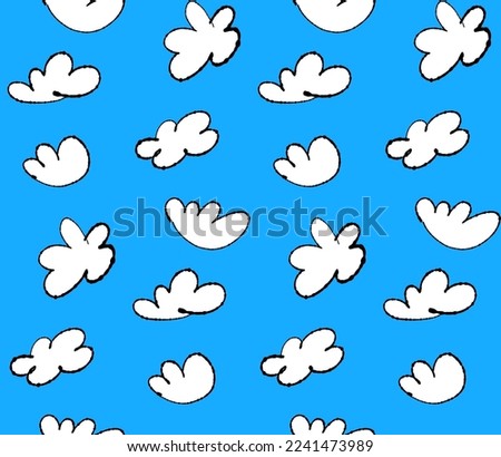white clouds on a blue background. cartoon drawing with hands. vector illustration. isolated object. seamless pattern