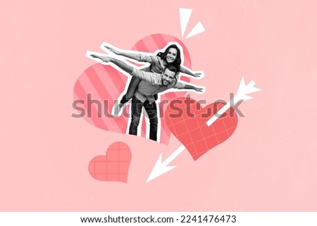 Photo artwork minimal collage picture of charming sweet couple having fun enjoying 14 february isolated drawing background Royalty-Free Stock Photo #2241476473