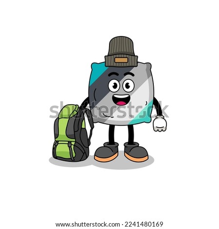 Illustration of throw pillow mascot as a hiker , character design