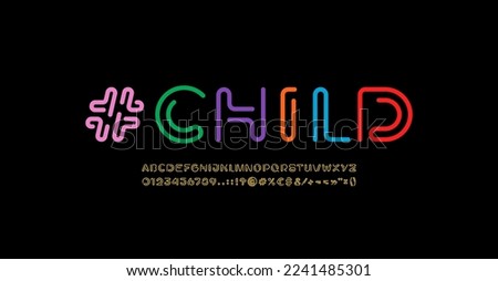 Child alphabet font from color wire, letters and numbers, vector illustration 10EPS