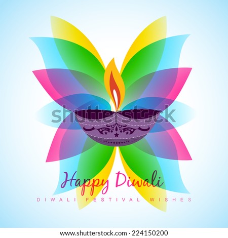 vector diwali diya with colorful leaf