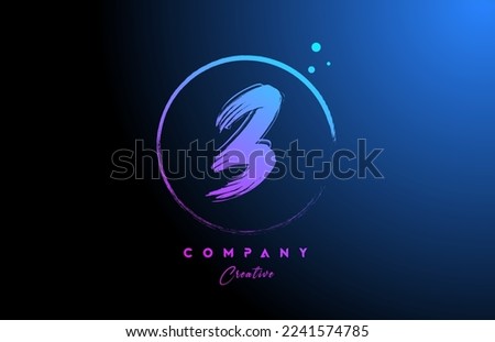3 grunge number letter logo icon design with dots and circle. Blue pink gradient creative template for business and company