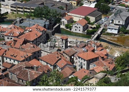 Bird eye view of old dontown of Kotor, Montenegro