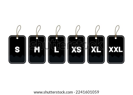 Clothes size label s, m, l, xs, xl and xxl vector symbol