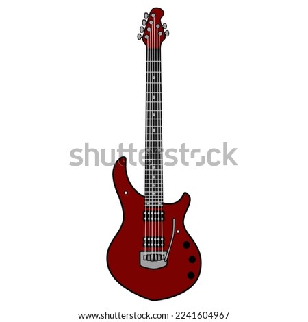 Red electric guitar 6 string on white background.