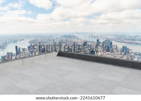 Skyscrapers Cityscape Downtown, New York Skyline Buildings. Beautiful Real Estate. Day time. Empty rooftop View. Success concept. Royalty-Free Stock Photo #2241610677