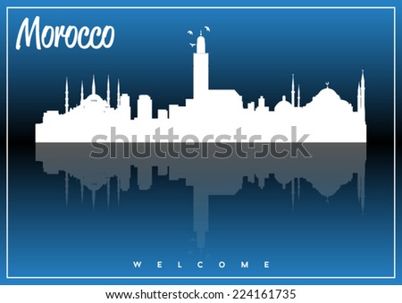 Morocco, skyline silhouette vector design on parliament blue and black background.
