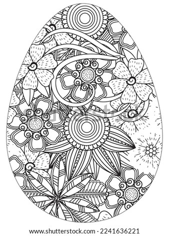 Easter Earth Day flower coloring page. A page for coloring book: fascinating and relaxing job for children and adults. Zentangle drawing. Easter coloring book art, Easter eggs vector. 