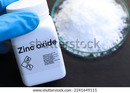 zinc oxide in bottle , chemical in the laboratory and industry, Chemicals used in the analysis Royalty-Free Stock Photo #2241649115
