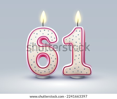 Happy Birthday years. 61 anniversary of the birthday, Candle in the form of numbers. Vector illustration