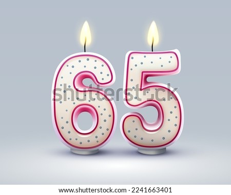 Happy Birthday years. 65 anniversary of the birthday, Candle in the form of numbers. Vector illustration