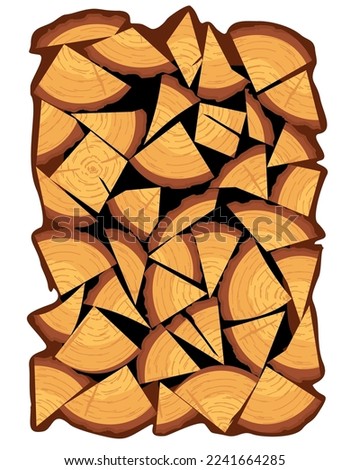 Pile of wood. Realistic cracked wood texture background. Firewood silhouette. Big stack of logs icon in cartoon style isolated. Sawmill and timber vector illustration. Vector illustration