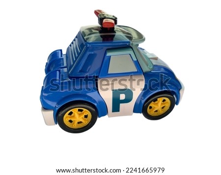 Blue police Car toy isolated background