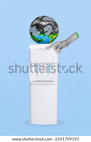 Creative photo 3d collage artwork poster picture of planet earth sea ocean water reserves running out isolated on painting background