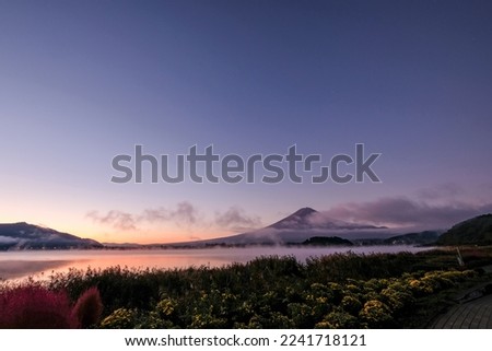 Lake Kawaguchi and Mount Fuji in Yamanashi Prefecture, Japan