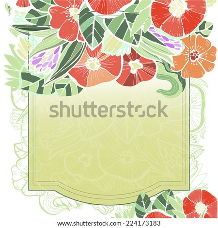 Decorative drawing ornamental nature card design. Vector floral frame.