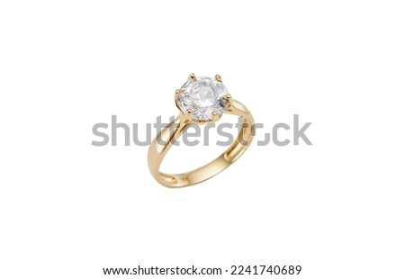 Diamond ring isolated on white Engage solitaire style ring.Yellow Gold Solitaire Diamond Ring isolated on white background. Royalty-Free Stock Photo #2241740689